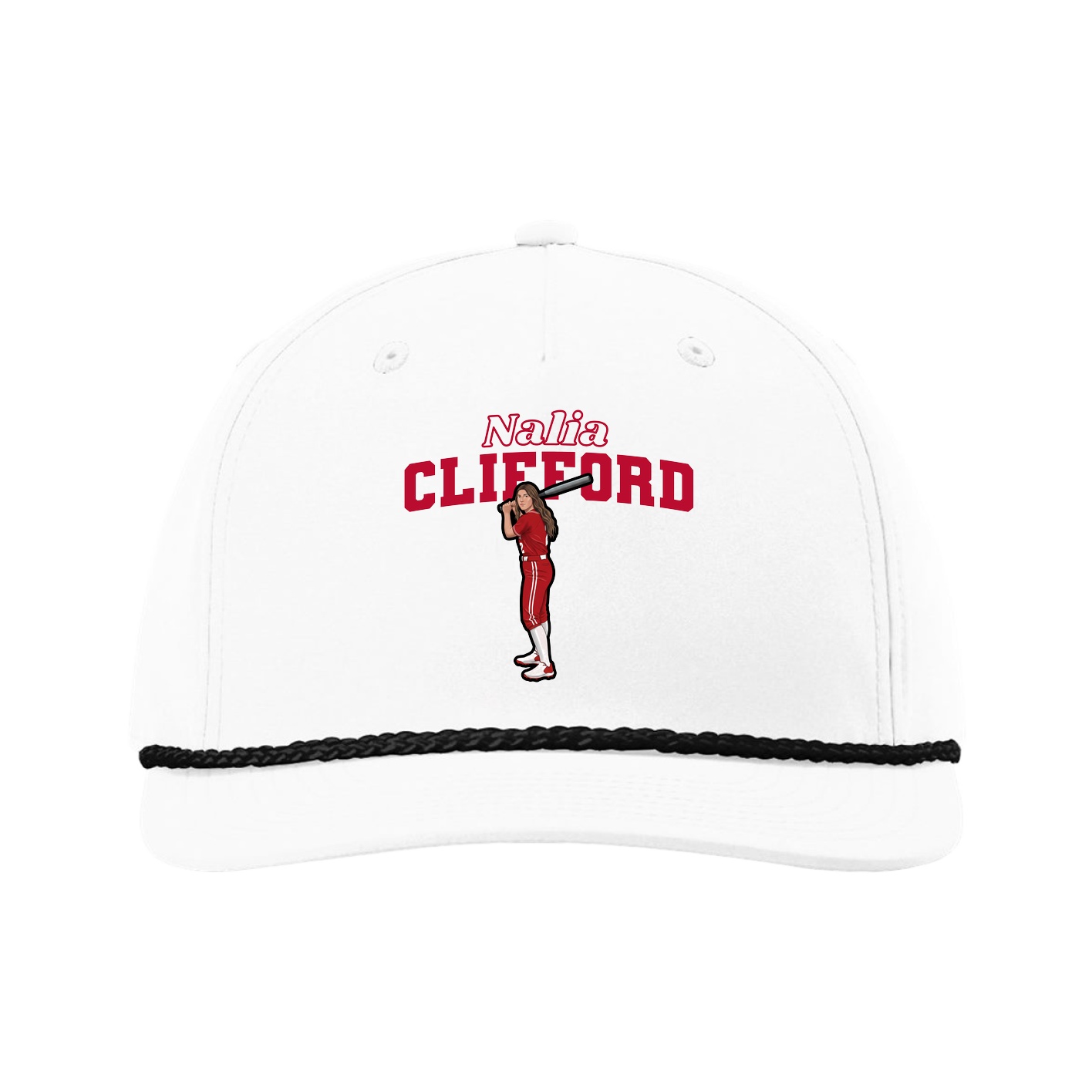 Five-Panel Classic Rope Cap — Name Arch in White