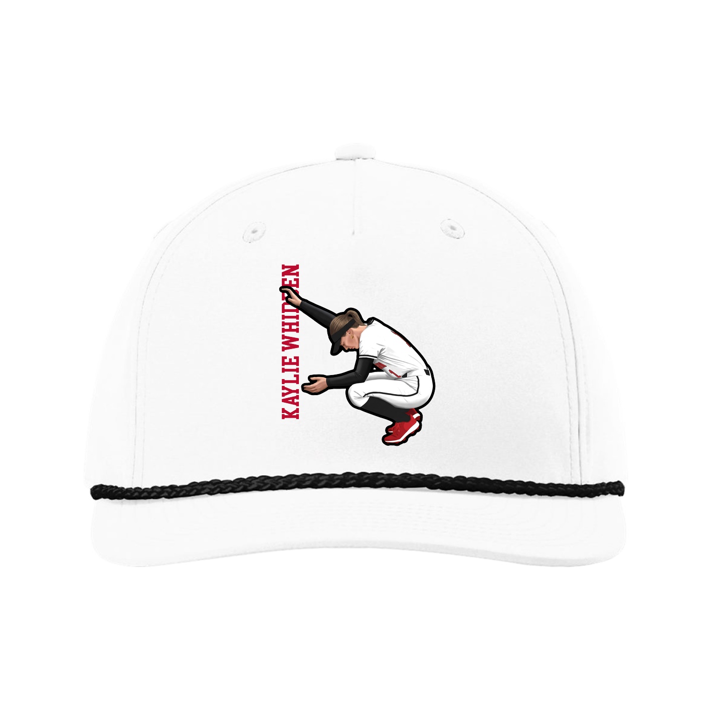 Five-Panel Classic Rope Cap — Name Vertical in White
