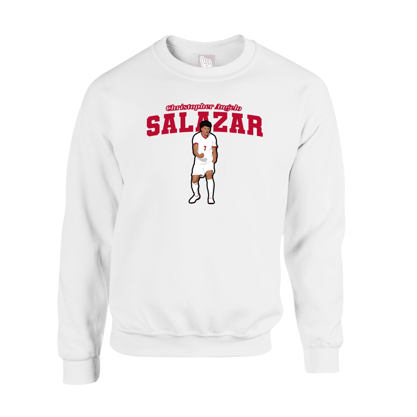Fleece Crew — Name Arch in White