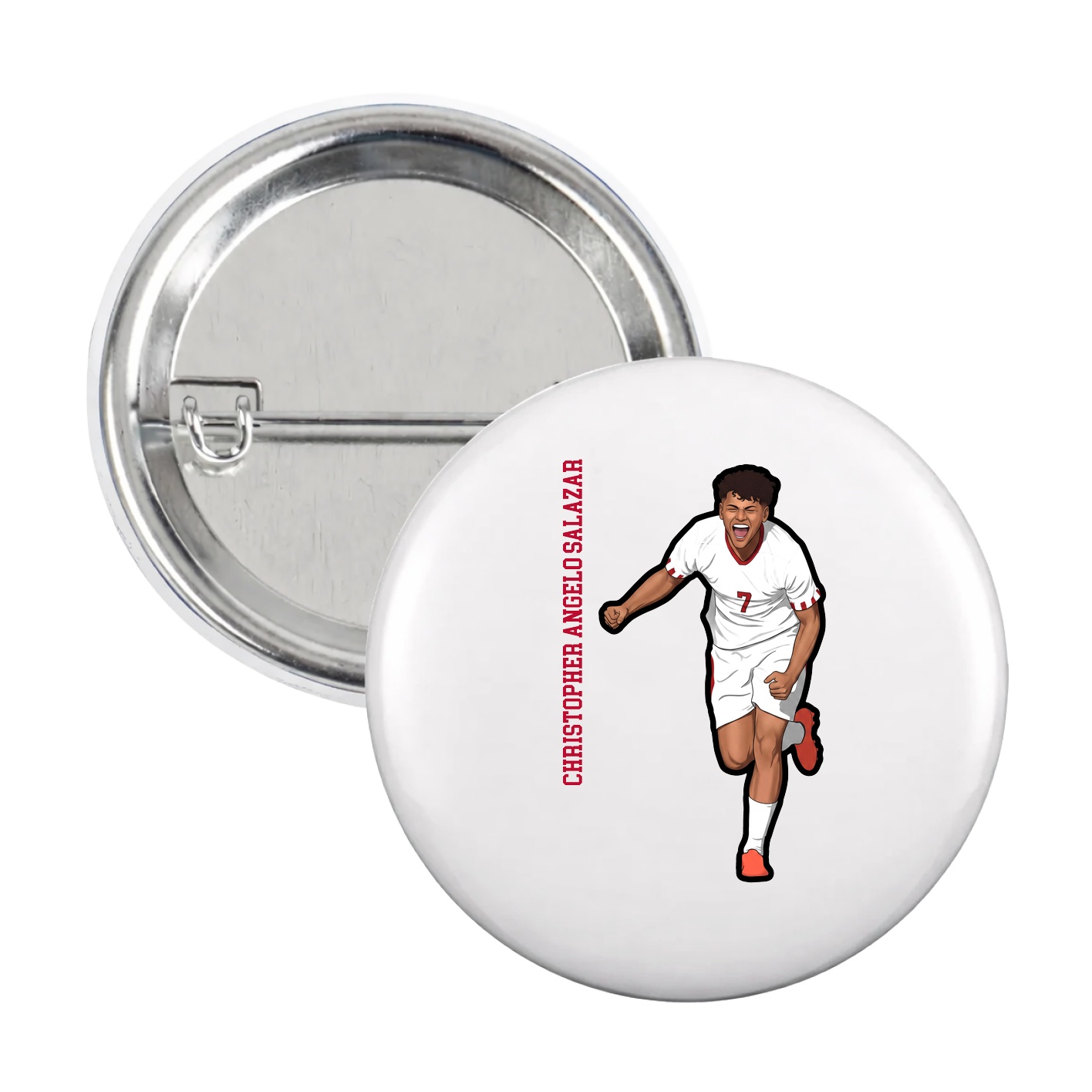 Game Day Button — Name Vertical in White