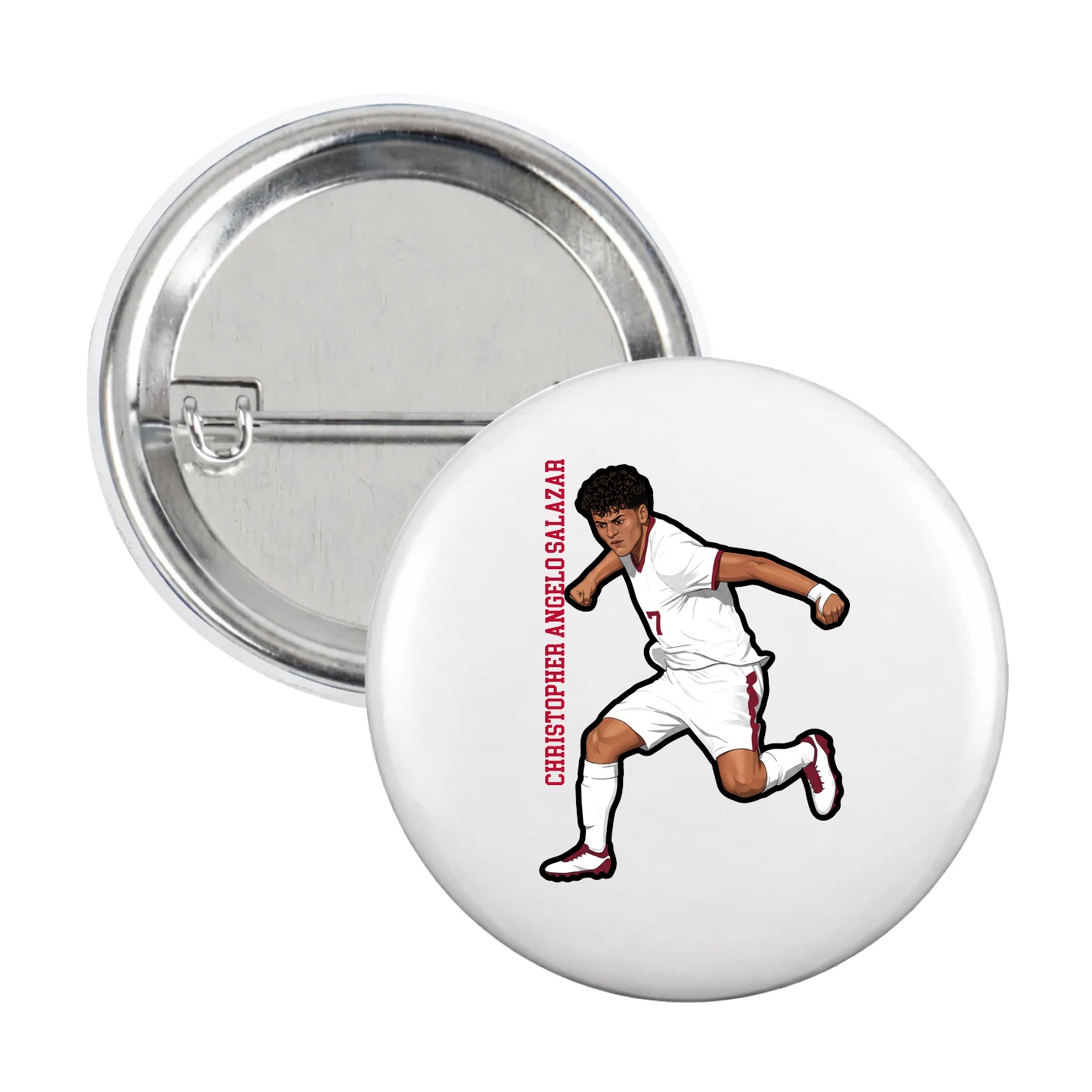 Game Day Button — Name Vertical in White