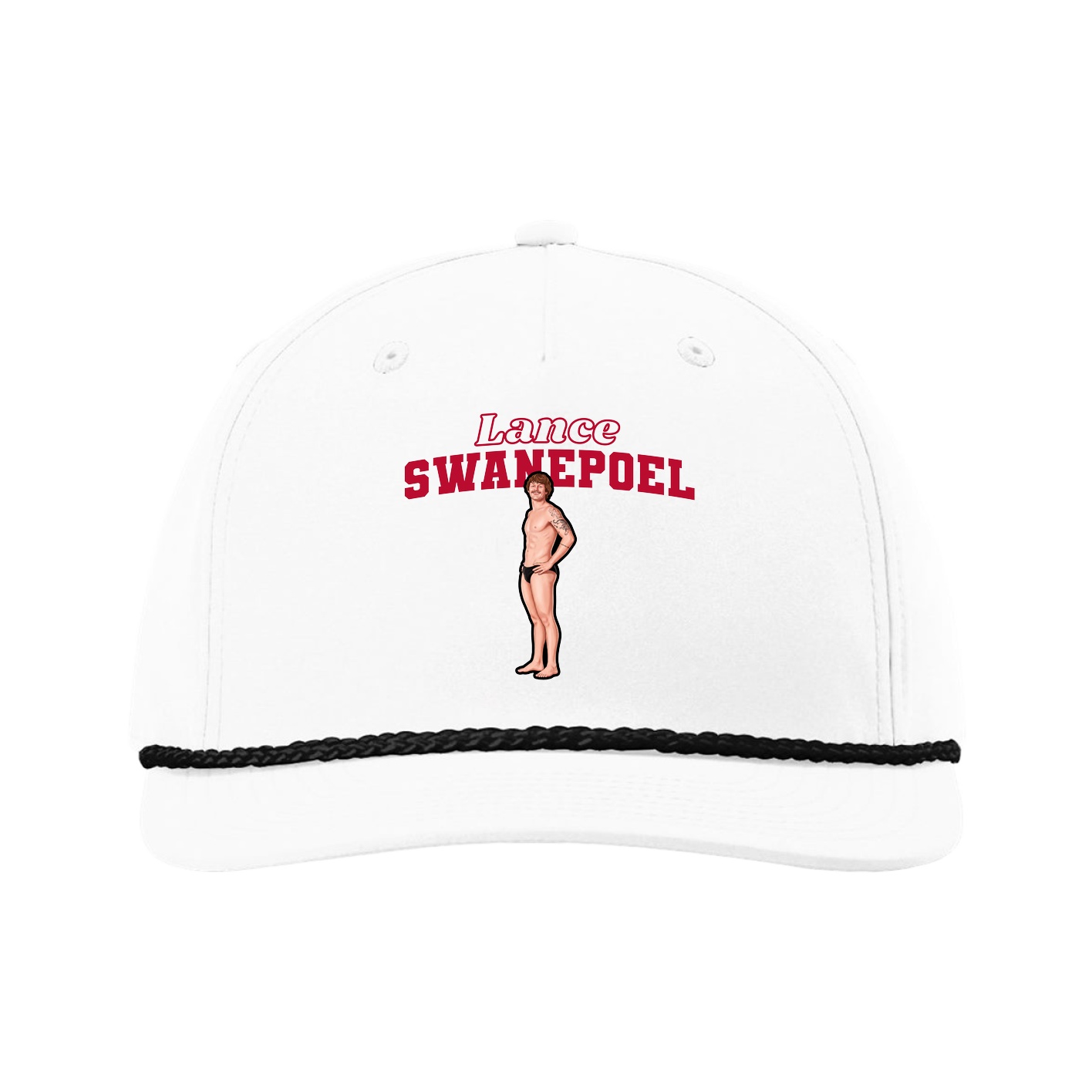 Five-Panel Classic Rope Cap — Name Arch in White