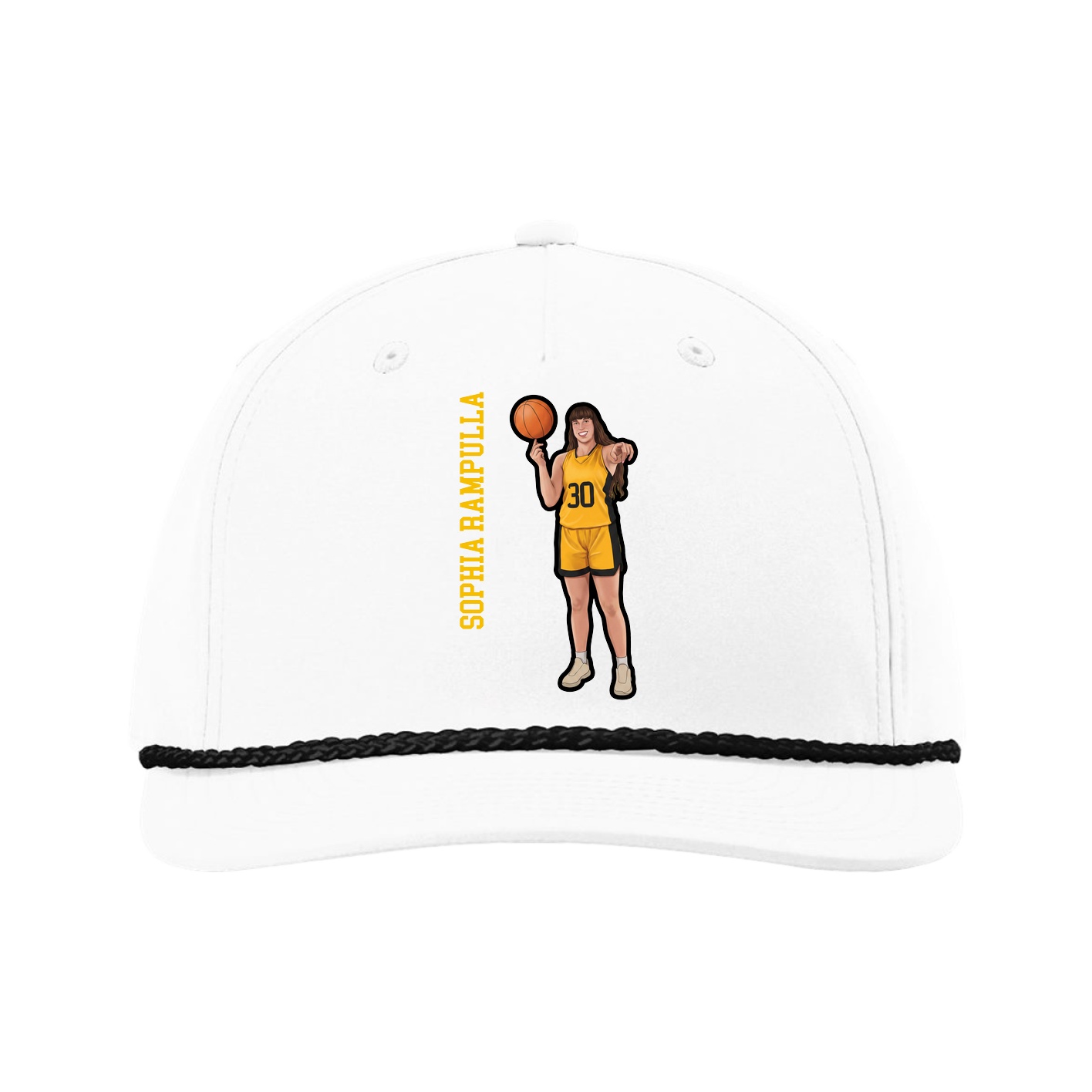 Five-Panel Classic Rope Cap — Name Vertical in White