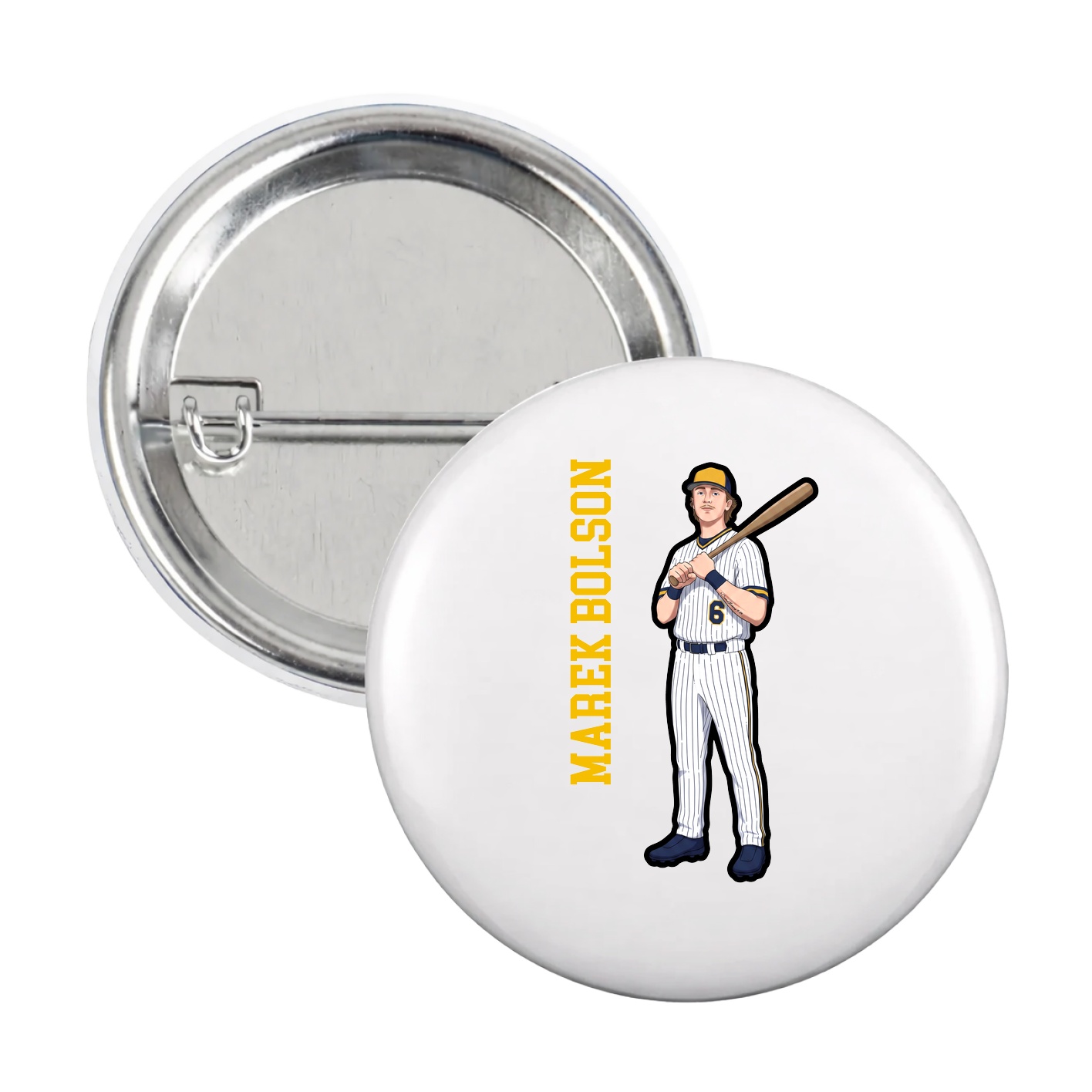 Game Day Button — Name Vertical in White