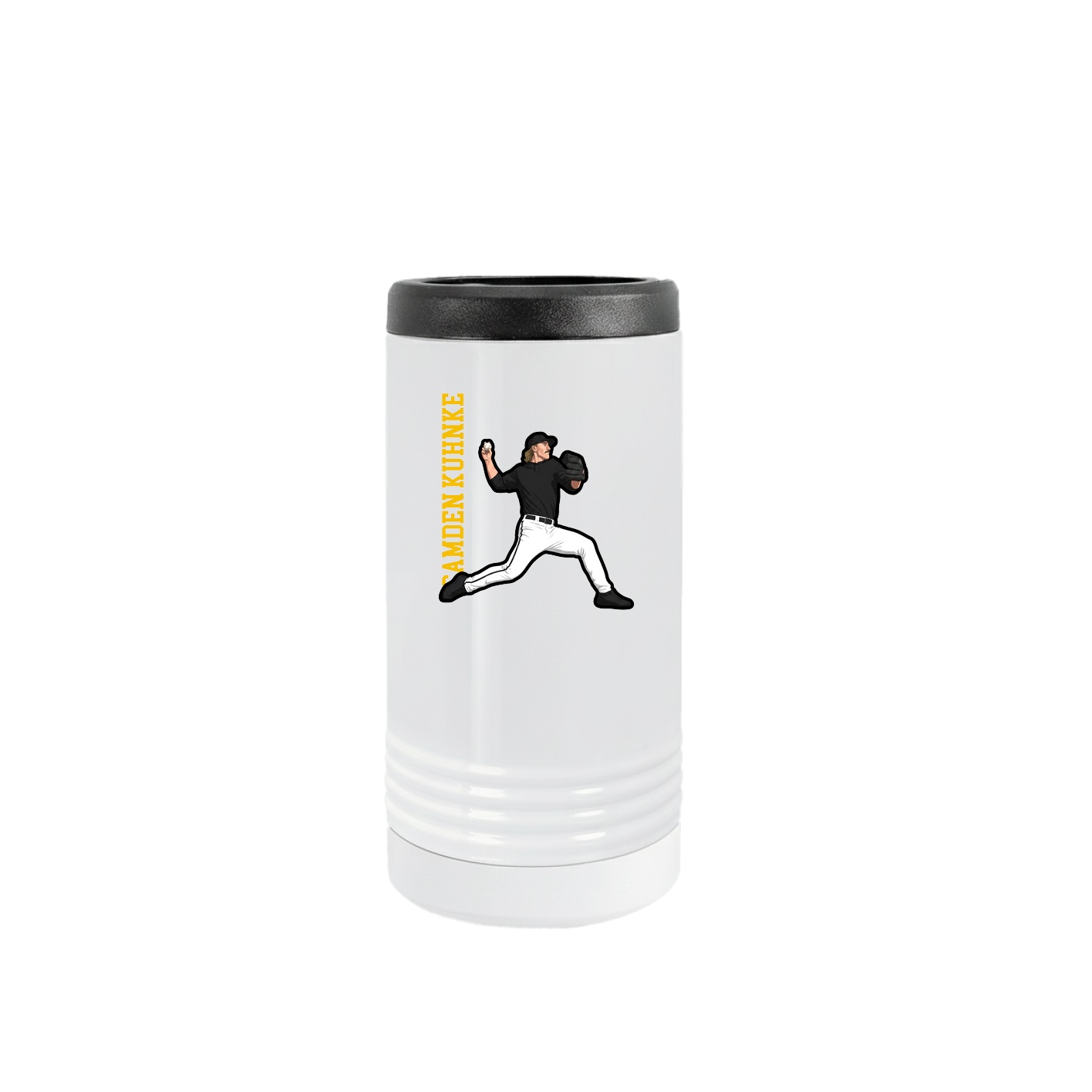 Slim Beverage Holder — Name Vertical in White