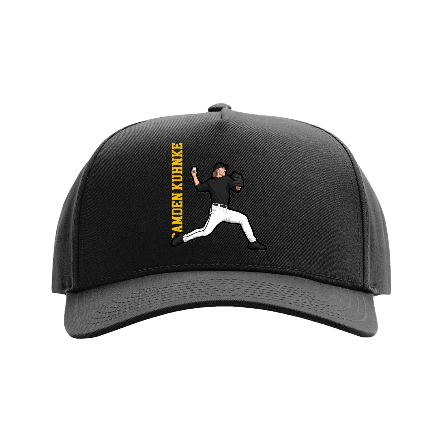 Full Fabric Five-Panel Champ Cap — Name Vertical in Black