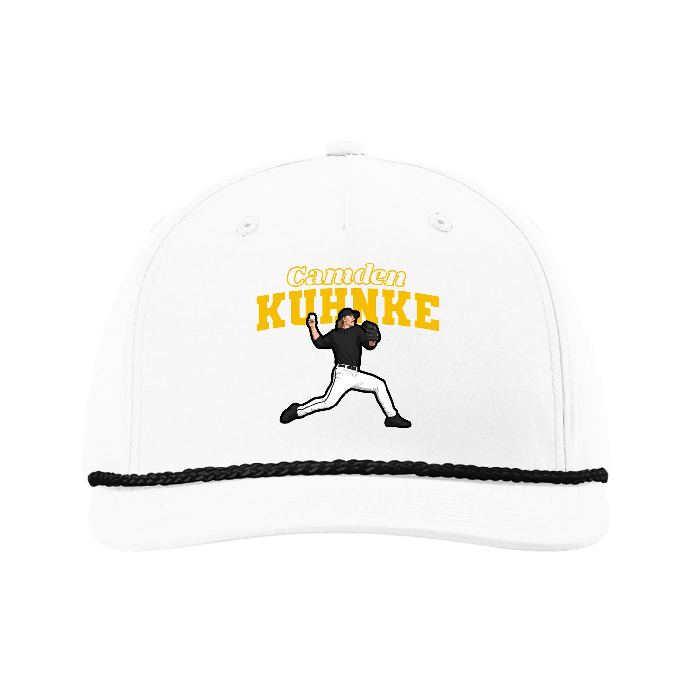 Five-Panel Classic Rope Cap — Name Arch in White