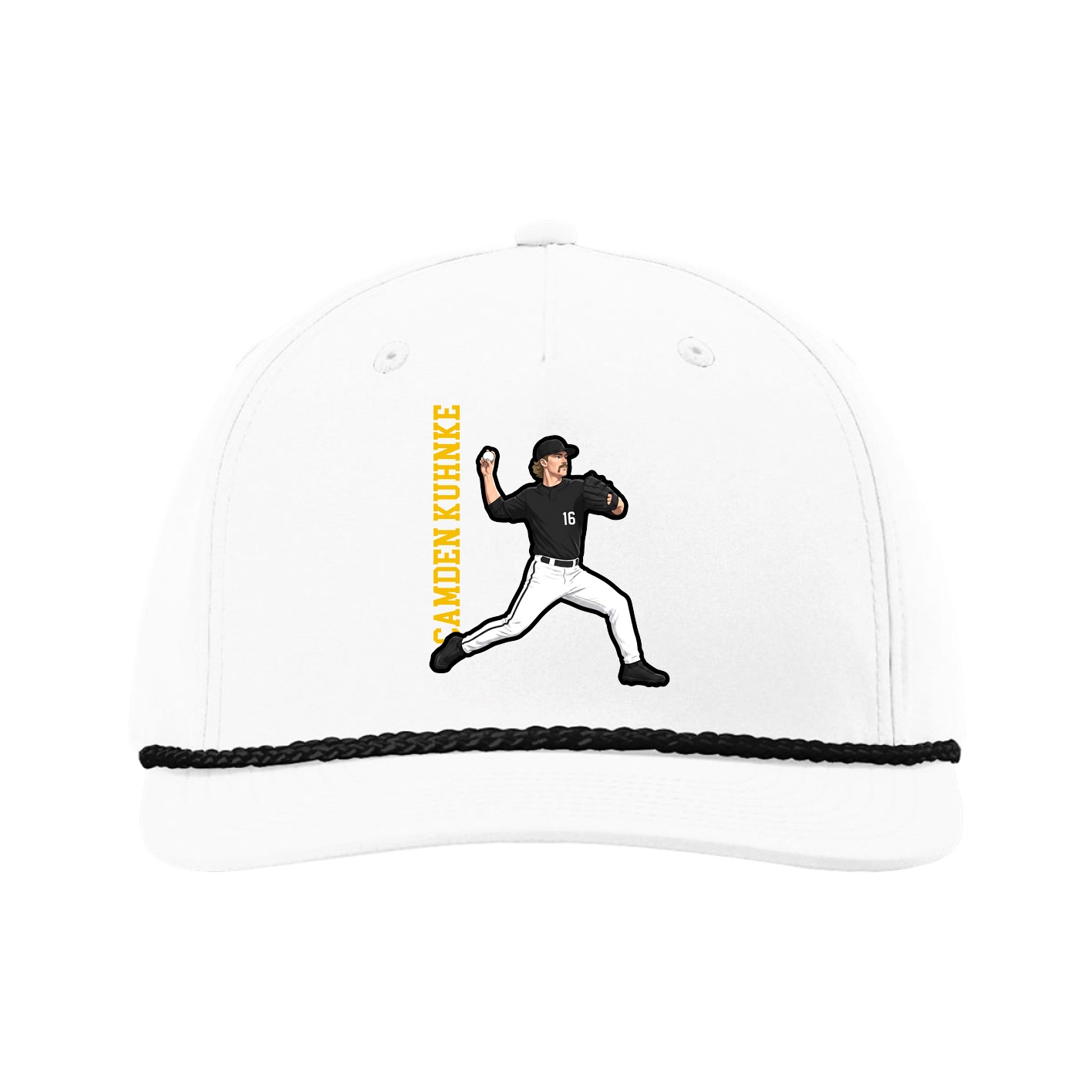Five-Panel Classic Rope Cap — Name Vertical in White
