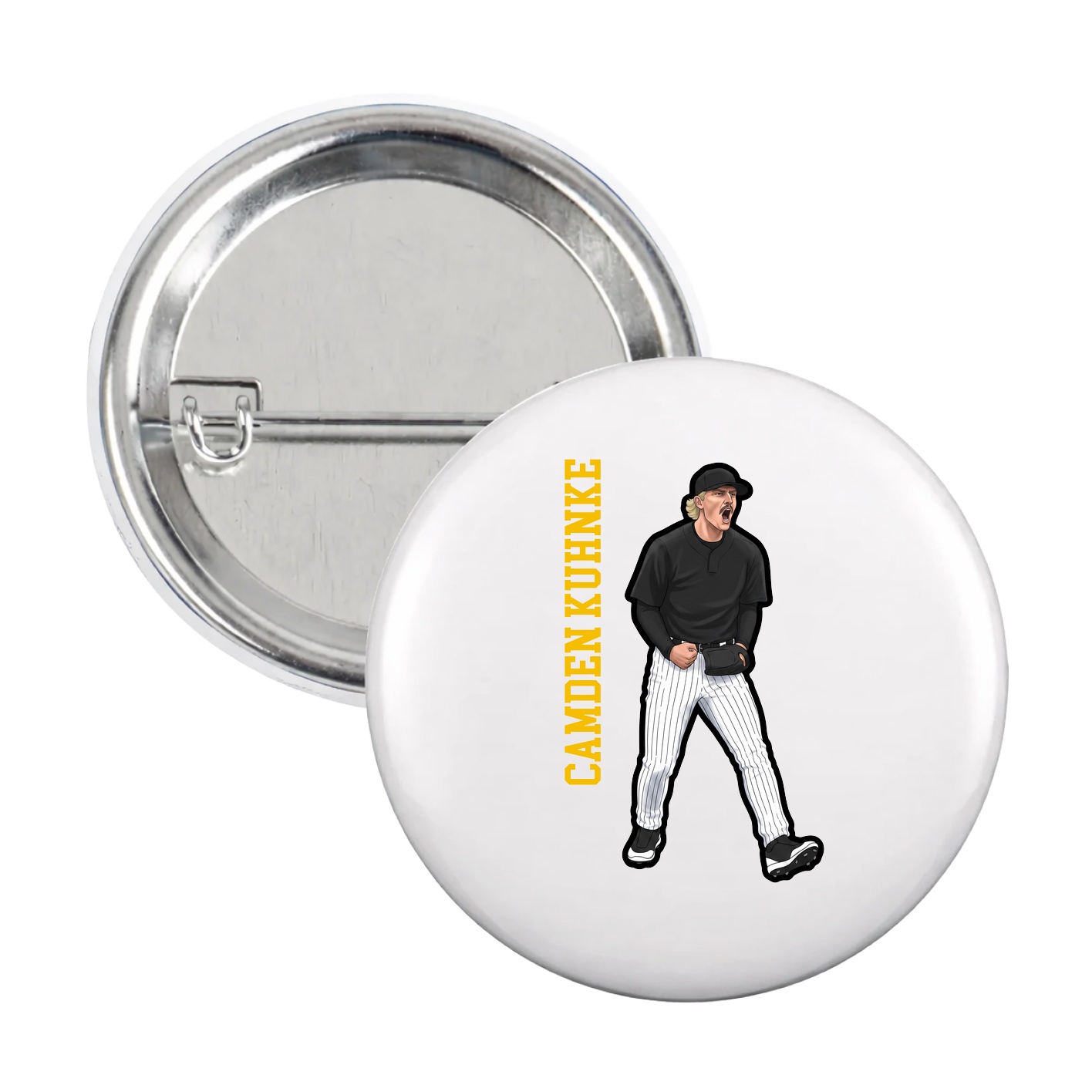 Game Day Button — Name Vertical in White