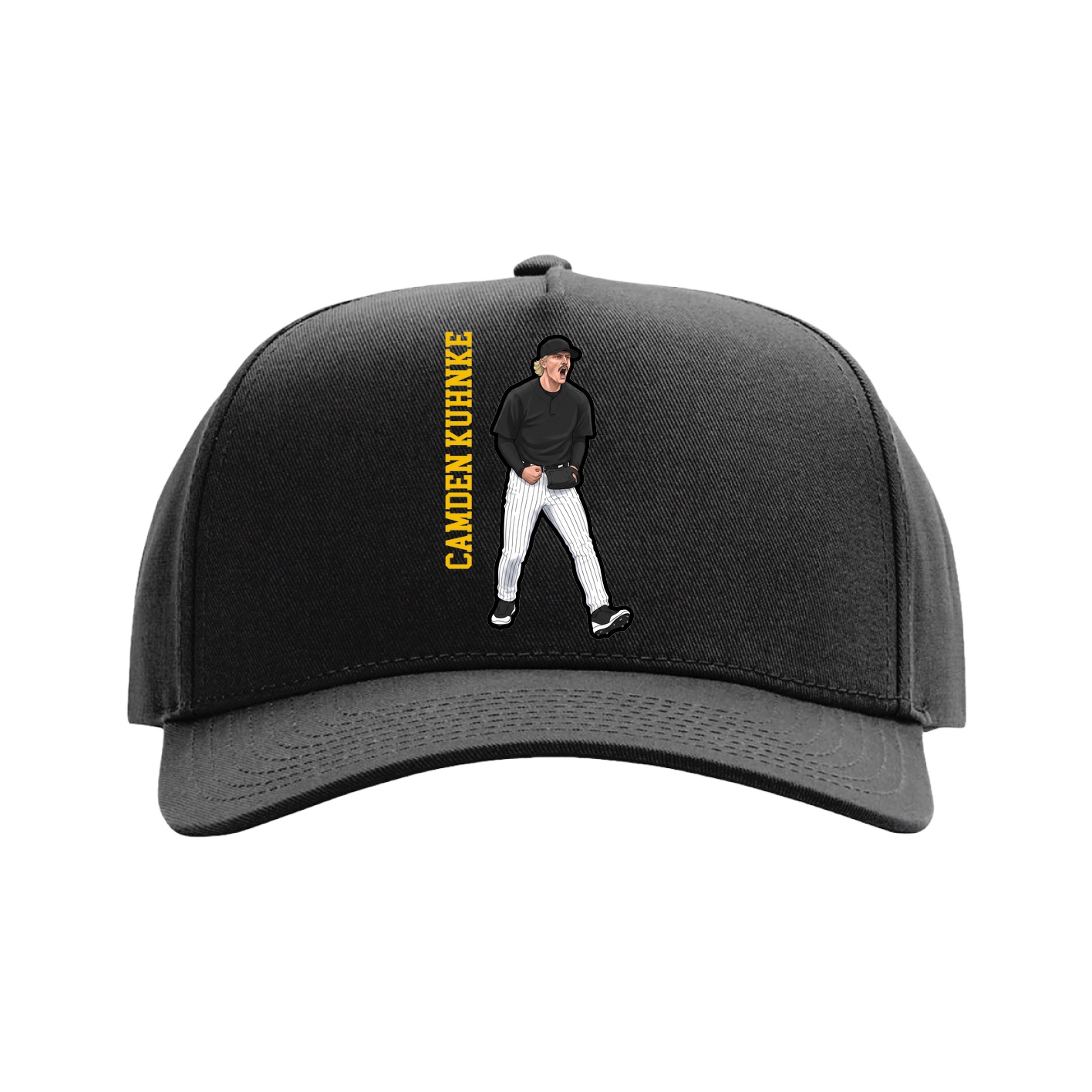 Full Fabric Five-Panel Champ Cap — Name Vertical in Black