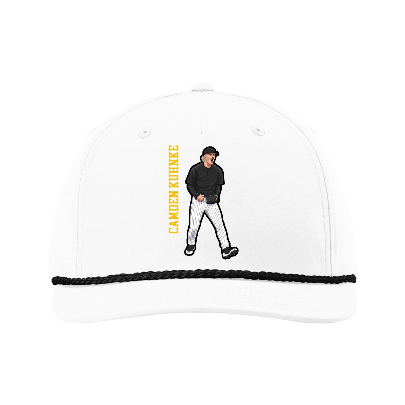 Five-Panel Classic Rope Cap — Name Vertical in White