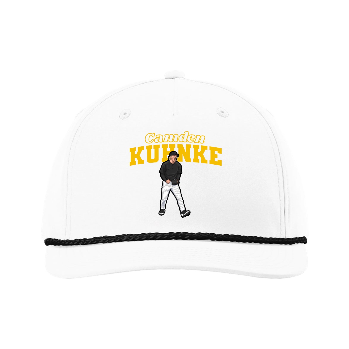 Five-Panel Classic Rope Cap — Name Arch in White