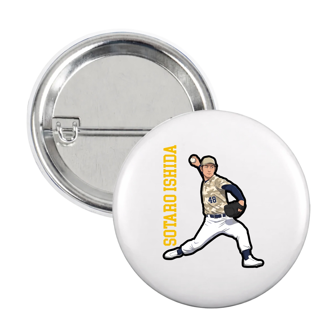 Game Day Button — Name Vertical in White