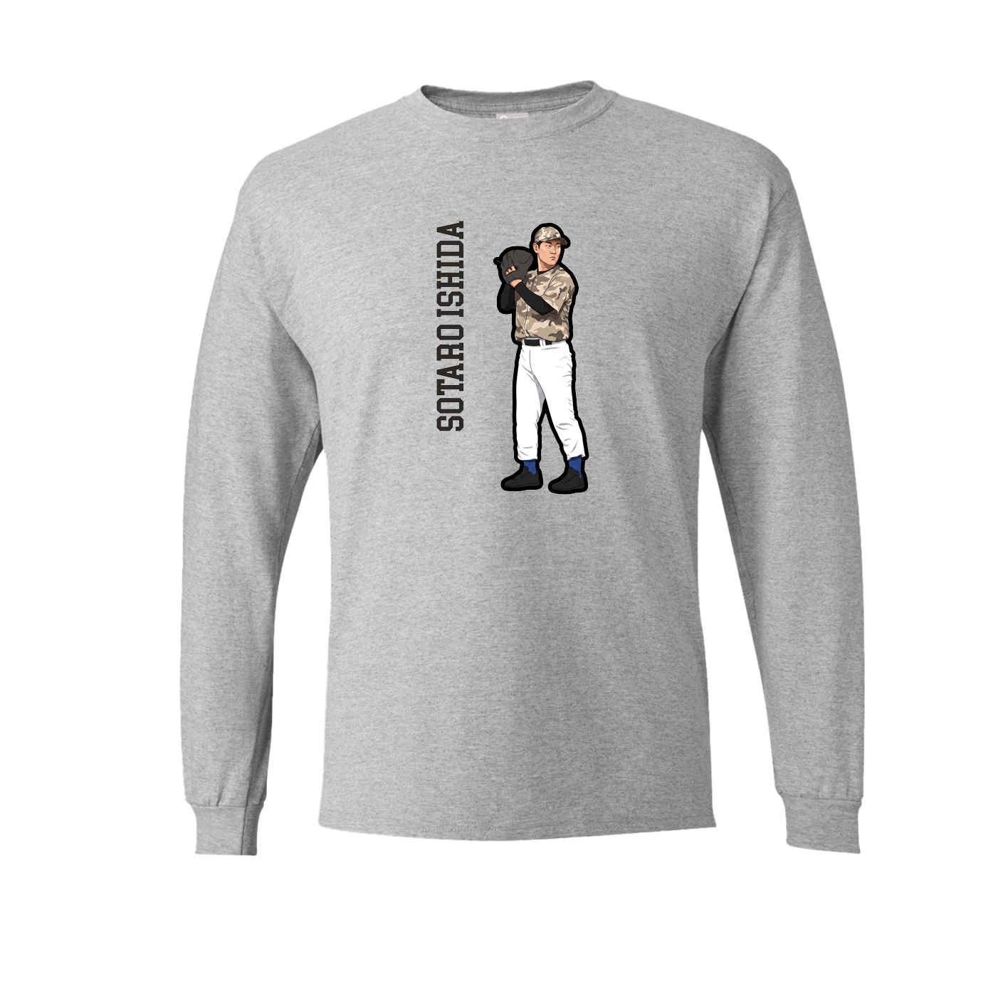 Long Sleeve Tee — Name Vertical in Grey