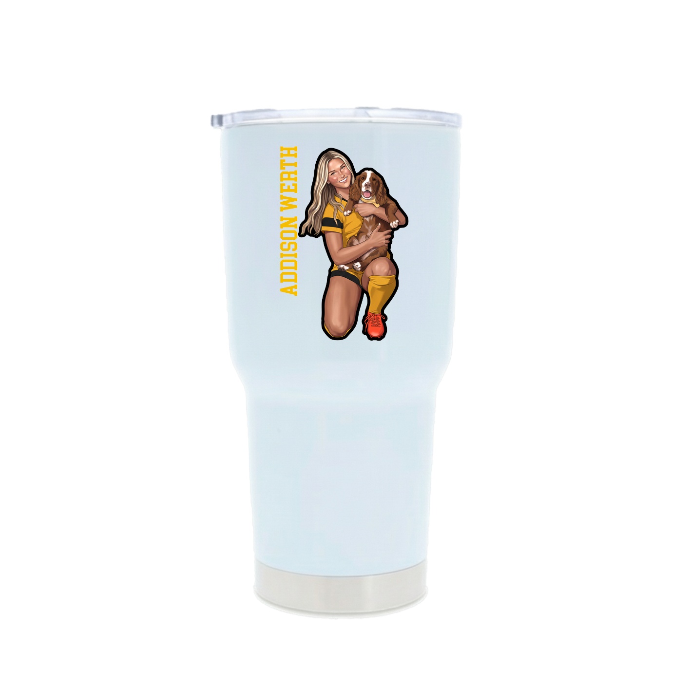 30oz Stainless Steel Tumbler — Name Vertical in White