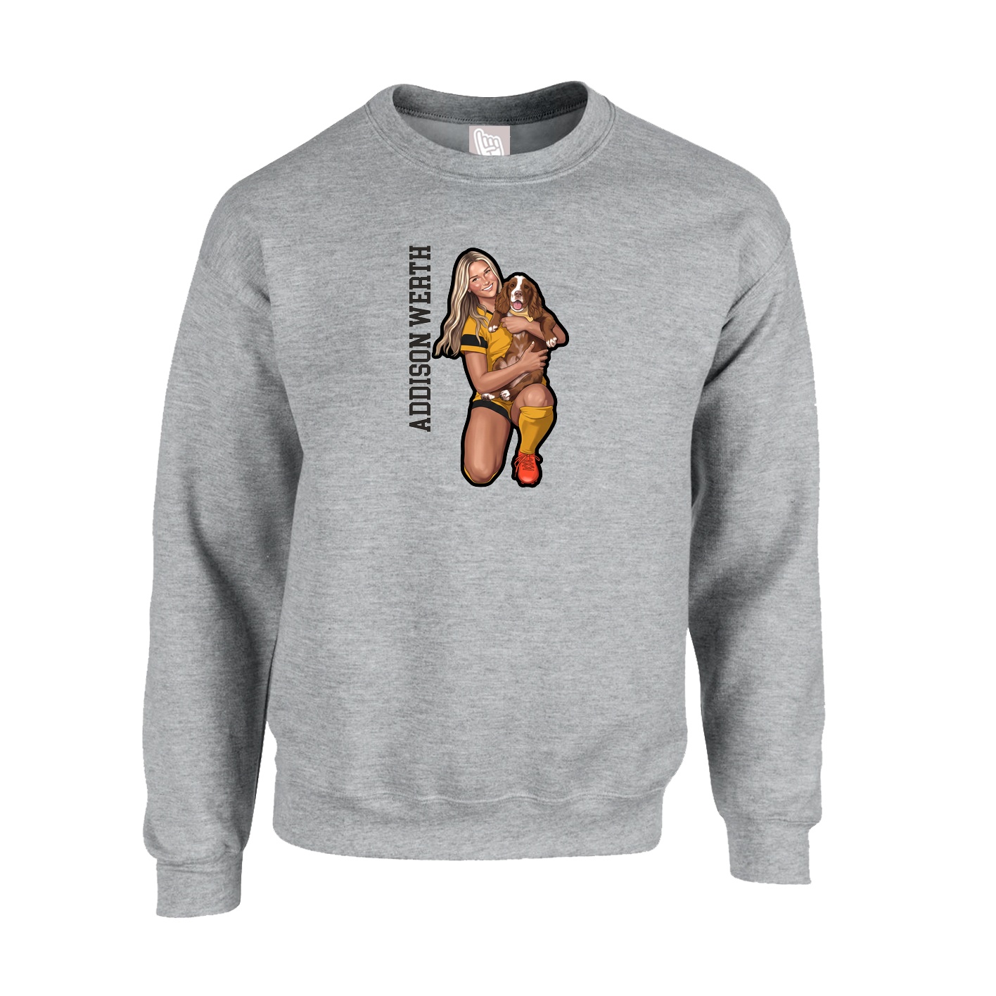 Fleece Crew — Name Vertical in Grey