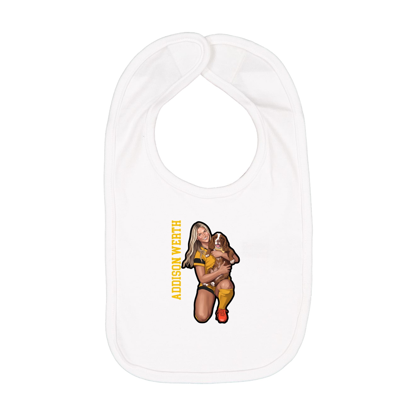 Infant Bib — Name Vertical in White