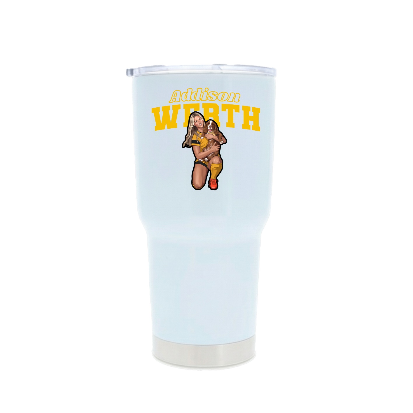 30oz Stainless Steel Tumbler — Name Arch in White