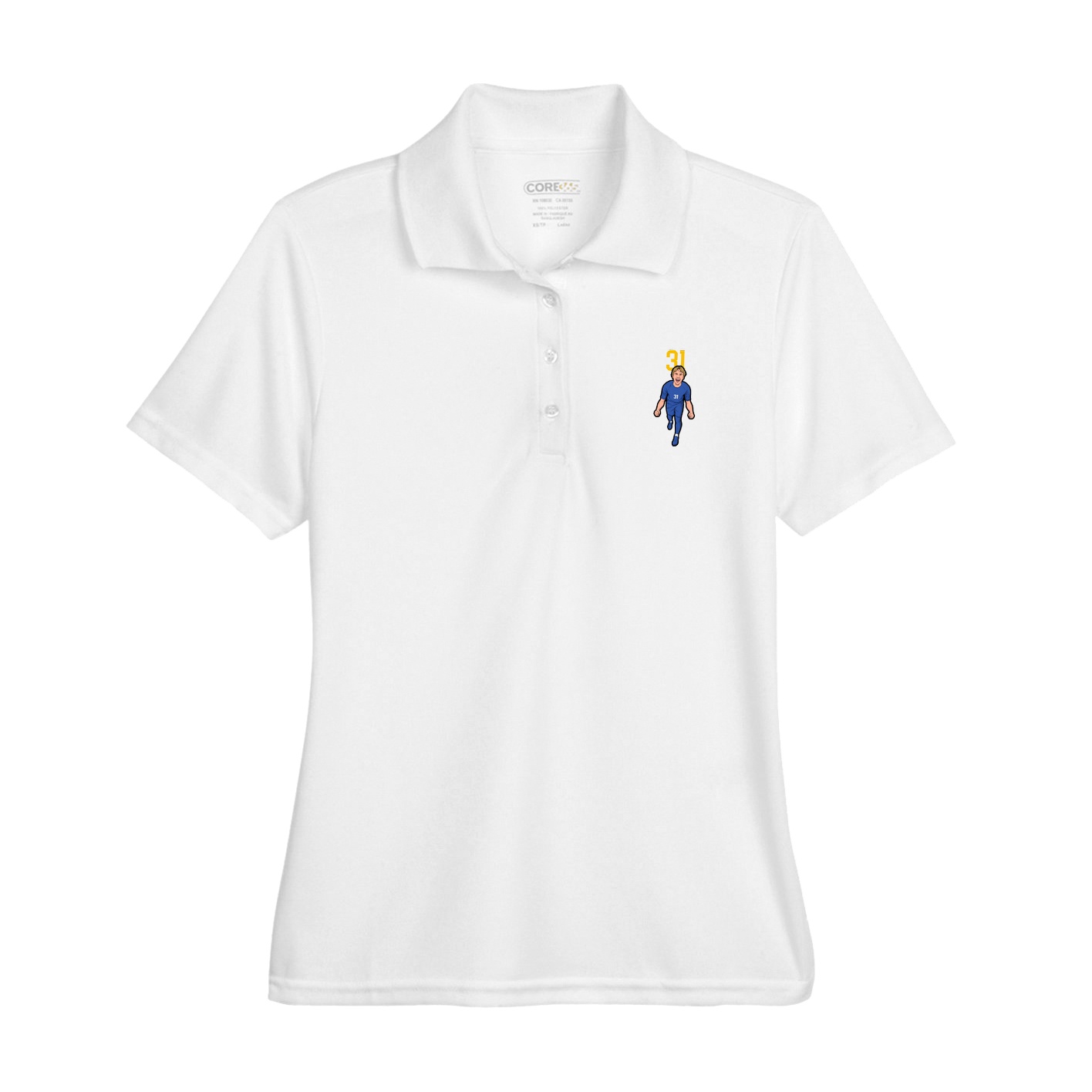 Womens Performance Polo — Number Top in White