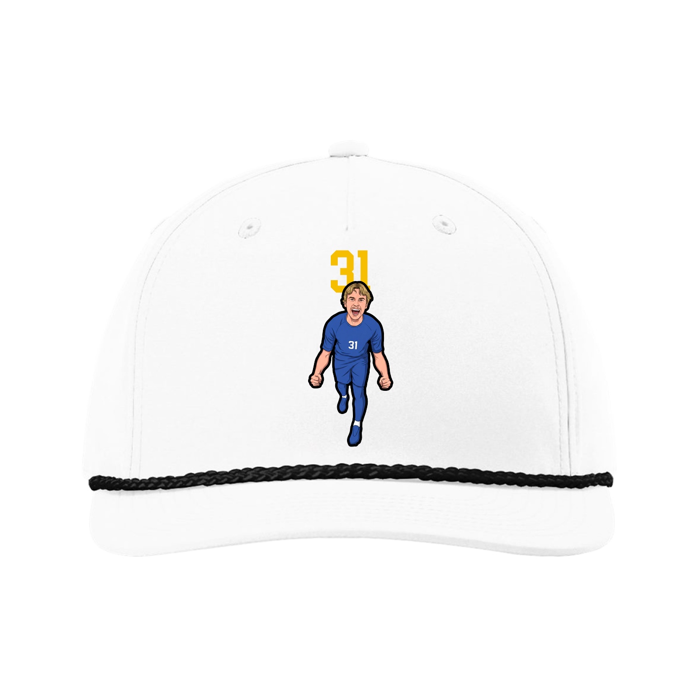 Five-Panel Classic Rope Cap — Number Top in White