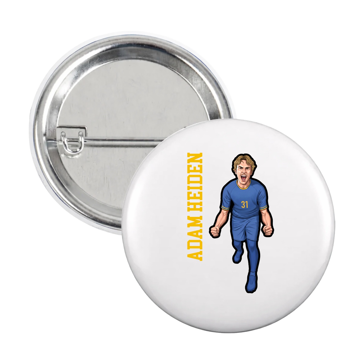 Game Day Button — Name Vertical in White