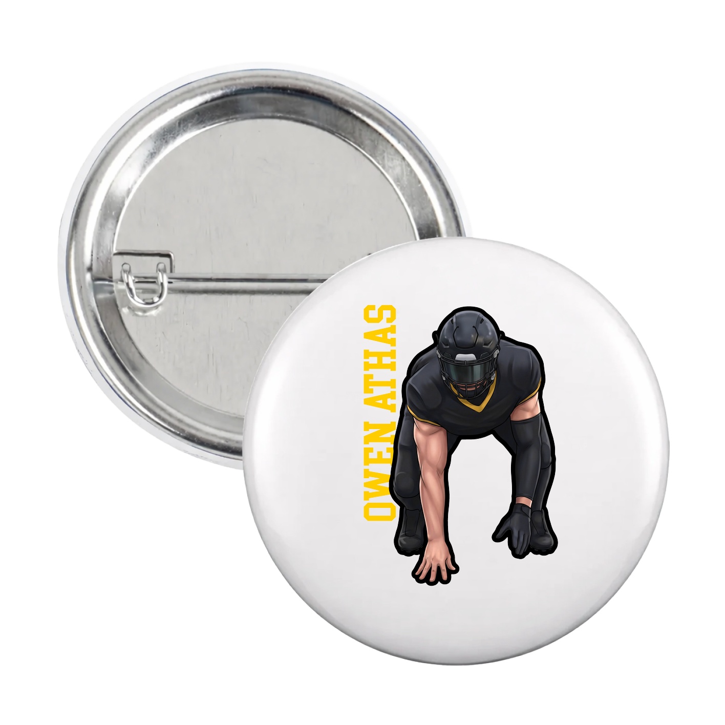 Game Day Button — Name Vertical in White