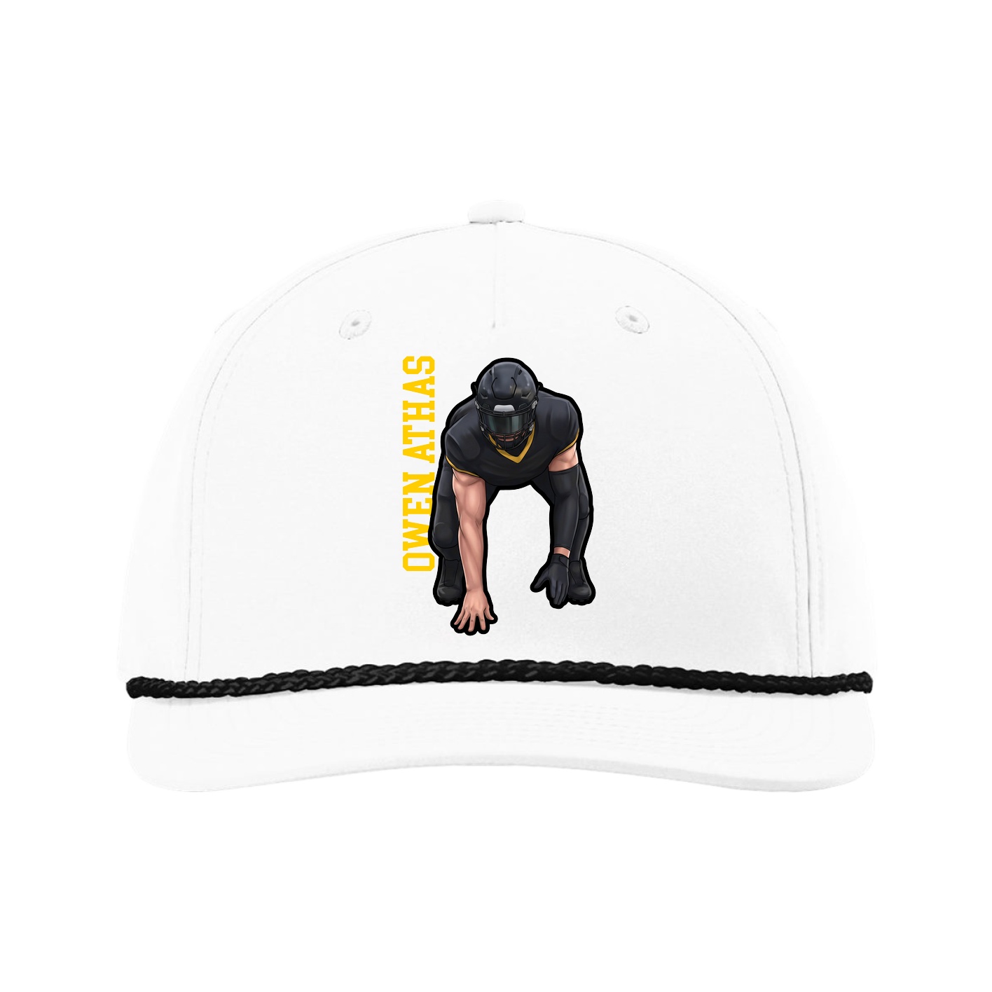 Five-Panel Classic Rope Cap — Name Vertical in White
