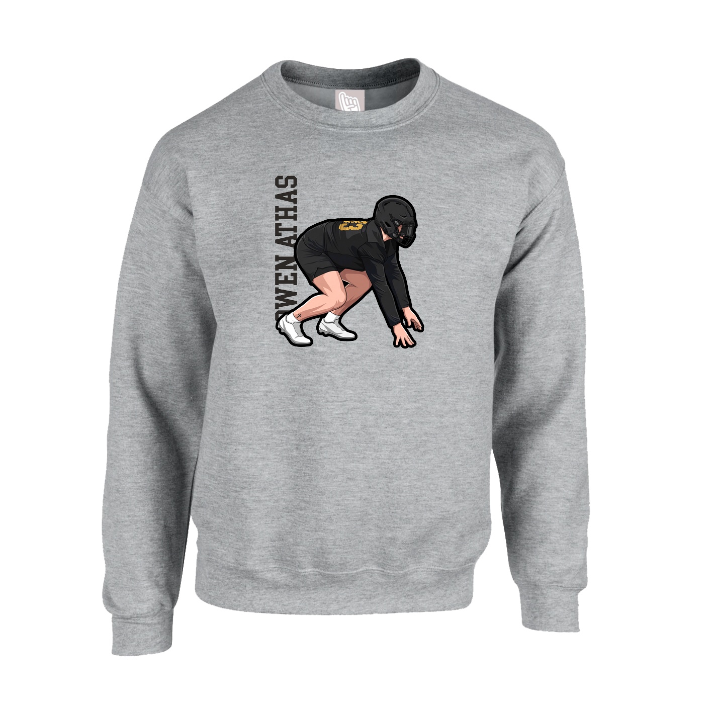 Fleece Crew — Name Vertical in Grey
