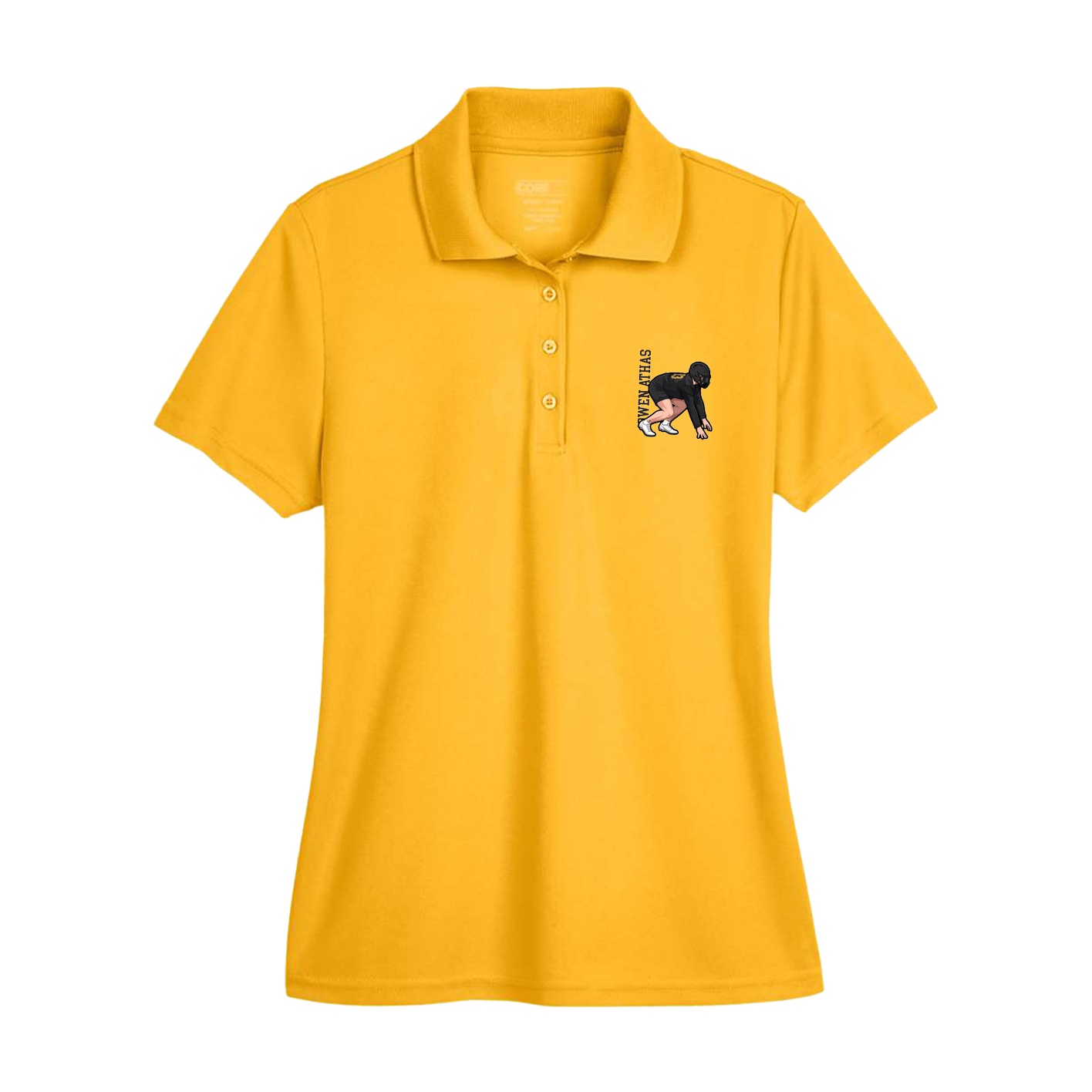 Womens Performance Polo — Name Vertical in Gold