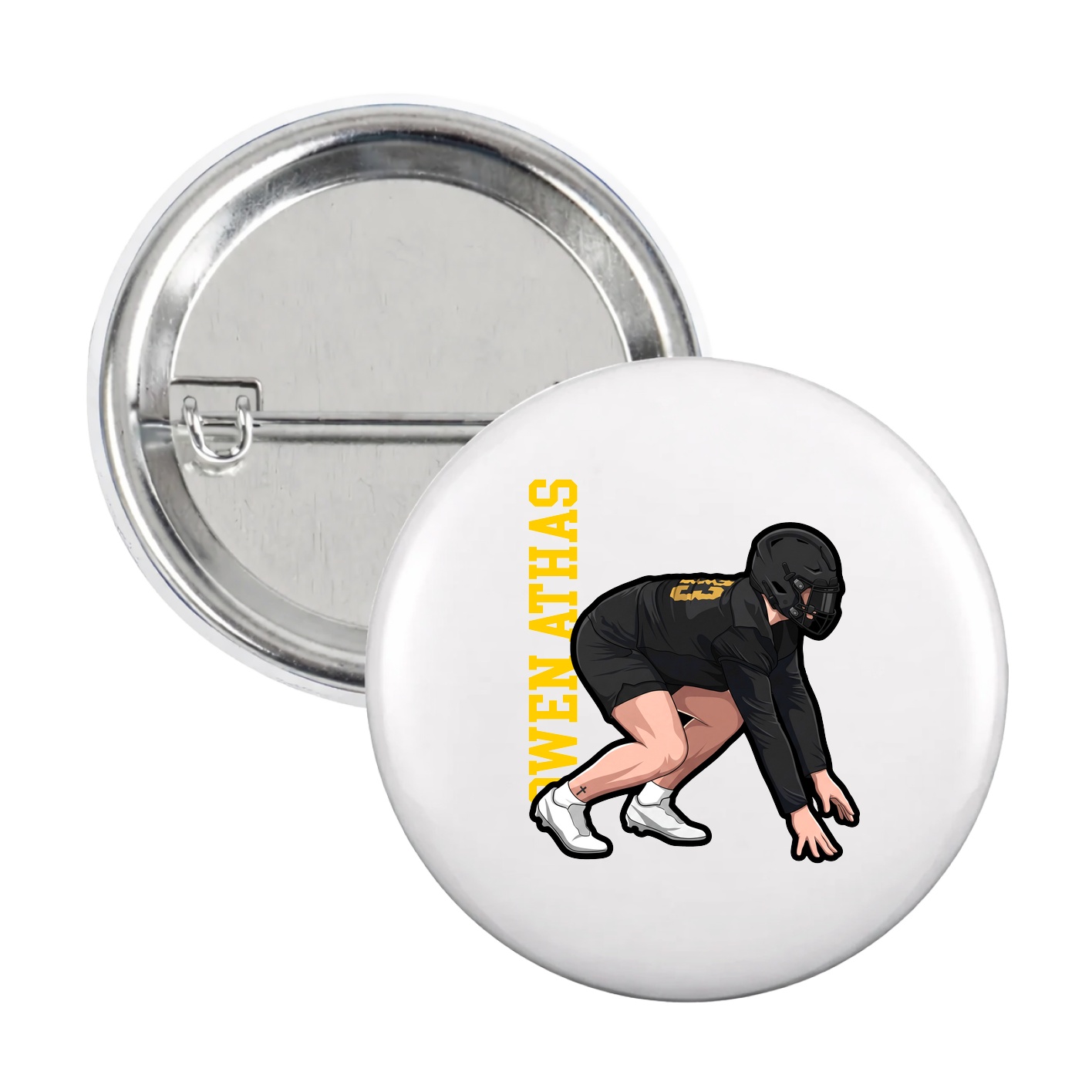Game Day Button — Name Vertical in White