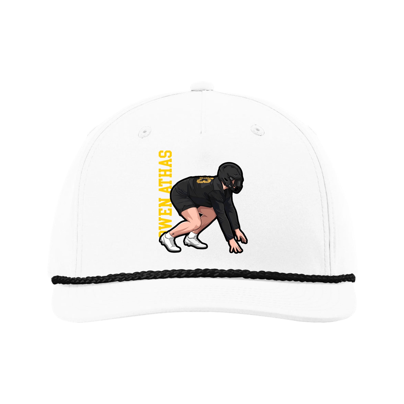 Five-Panel Classic Rope Cap — Name Vertical in White