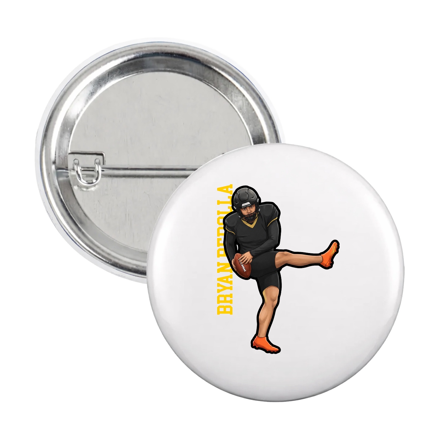 Game Day Button — Name Vertical in White