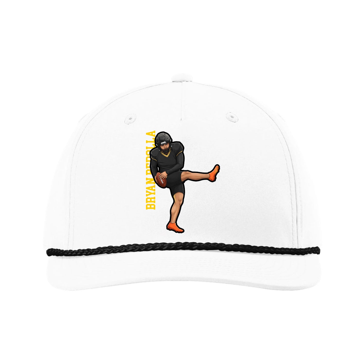 Five-Panel Classic Rope Cap — Name Vertical in White