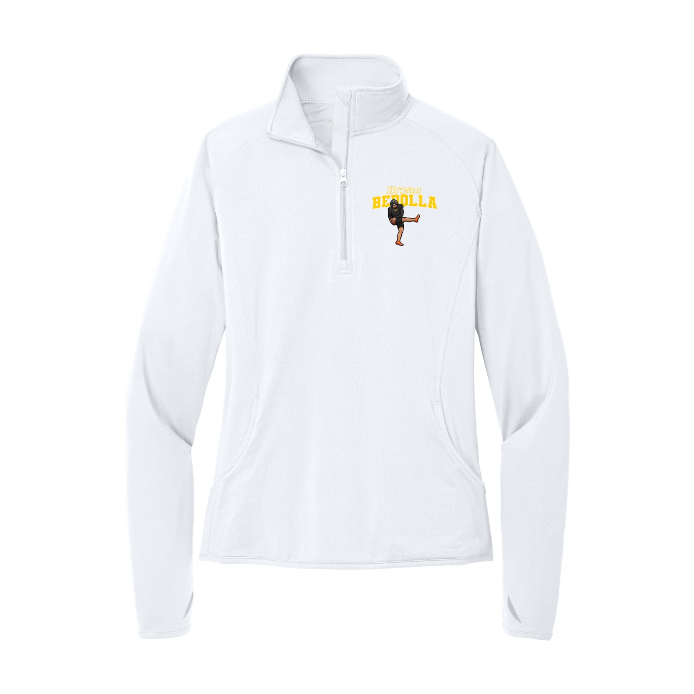 Women's Q-Zip Pullover — Name Arch in White