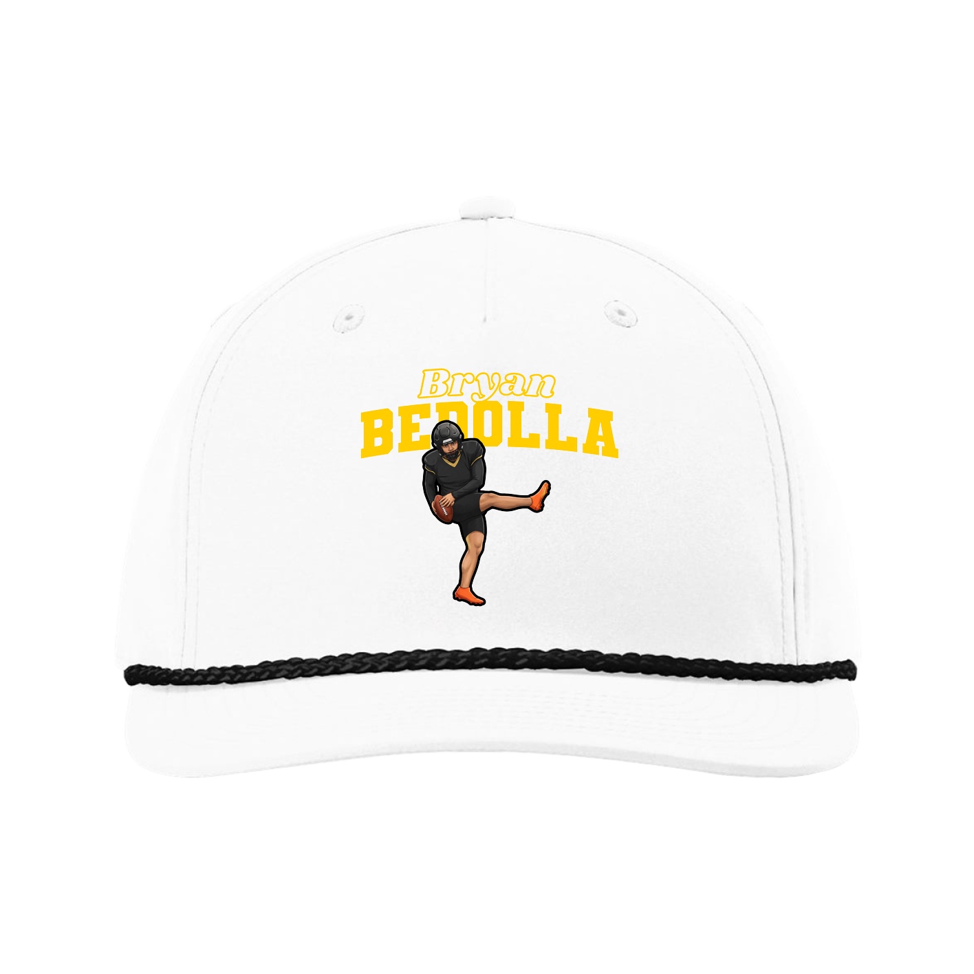 Five-Panel Classic Rope Cap — Name Arch in White