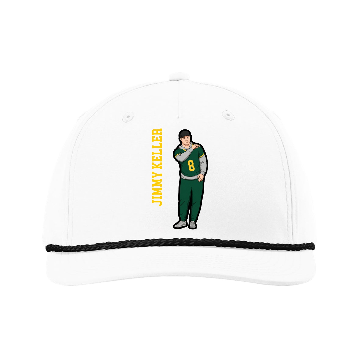 Five-Panel Classic Rope Cap — Name Vertical in White
