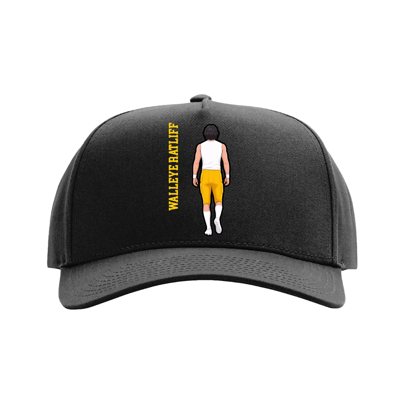Full Fabric Five-Panel Champ Cap — Name Vertical in Black
