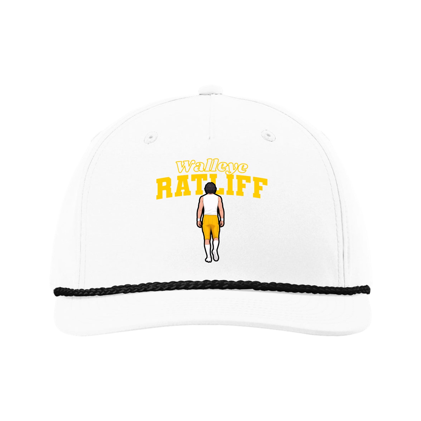 Five-Panel Classic Rope Cap — Name Arch in White