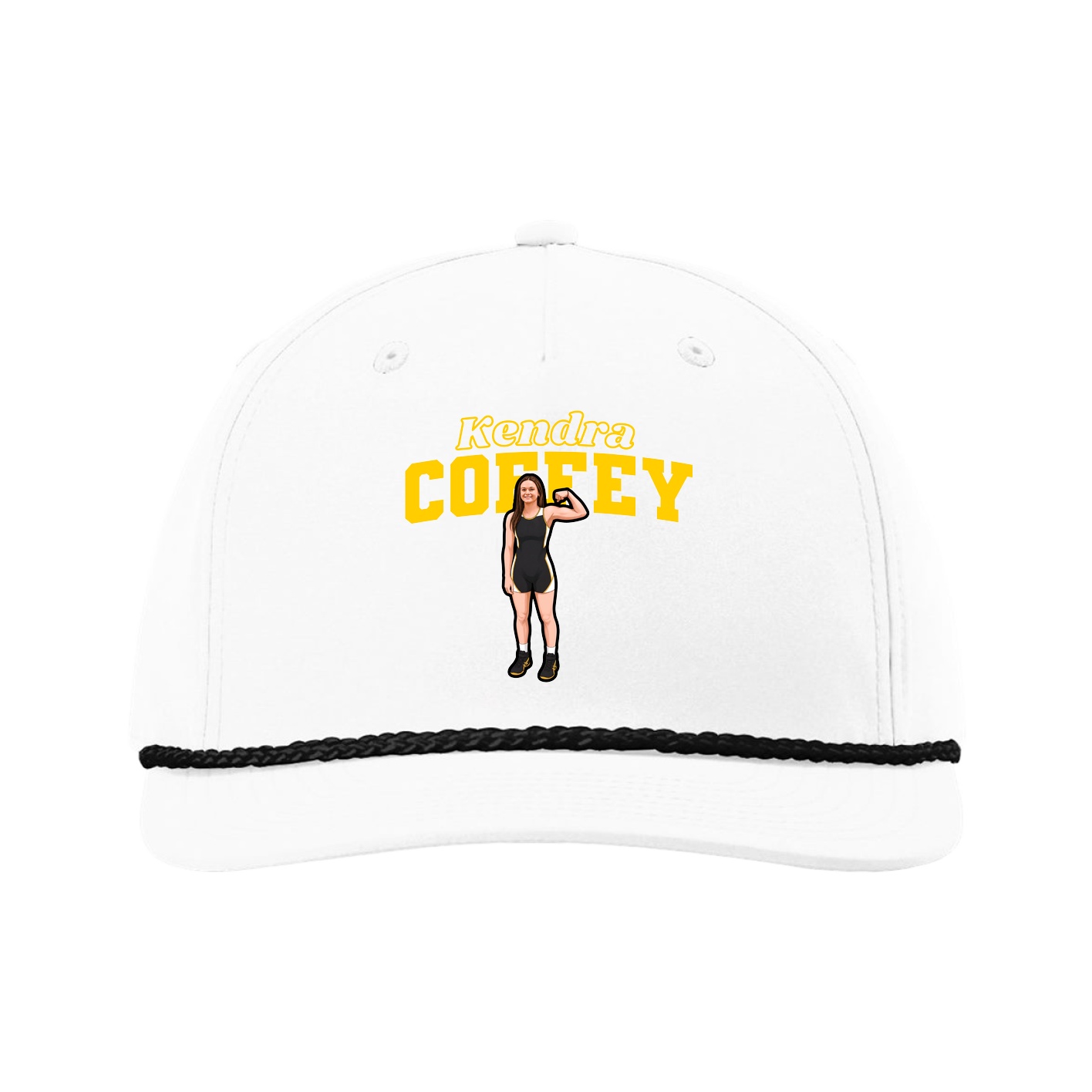 Five-Panel Classic Rope Cap — Name Arch in White