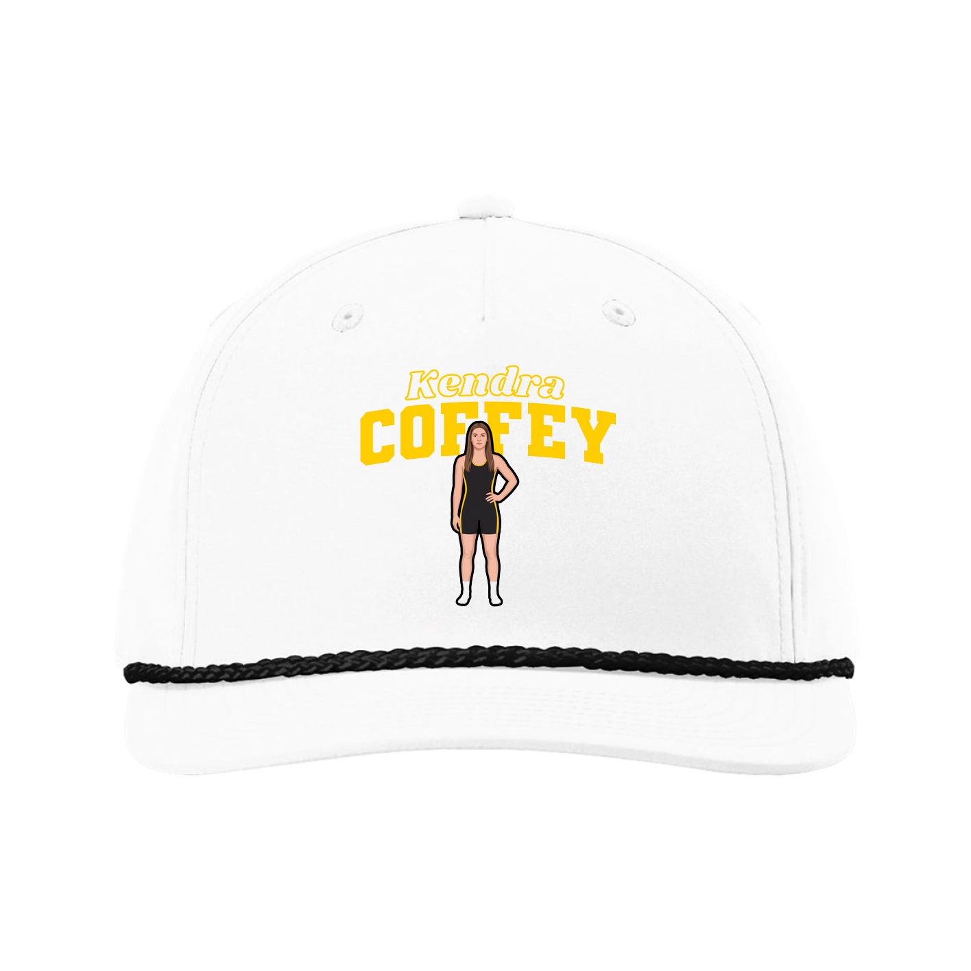 Five-Panel Classic Rope Cap — Name Arch in White