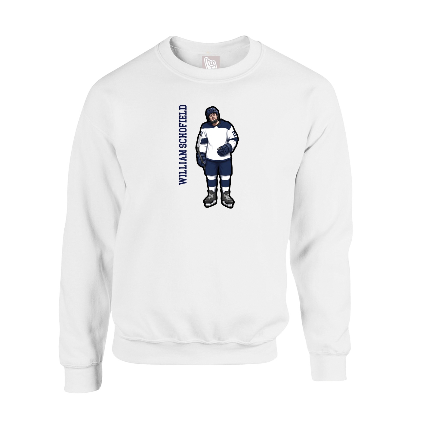 Fleece Crew — Name Vertical in White