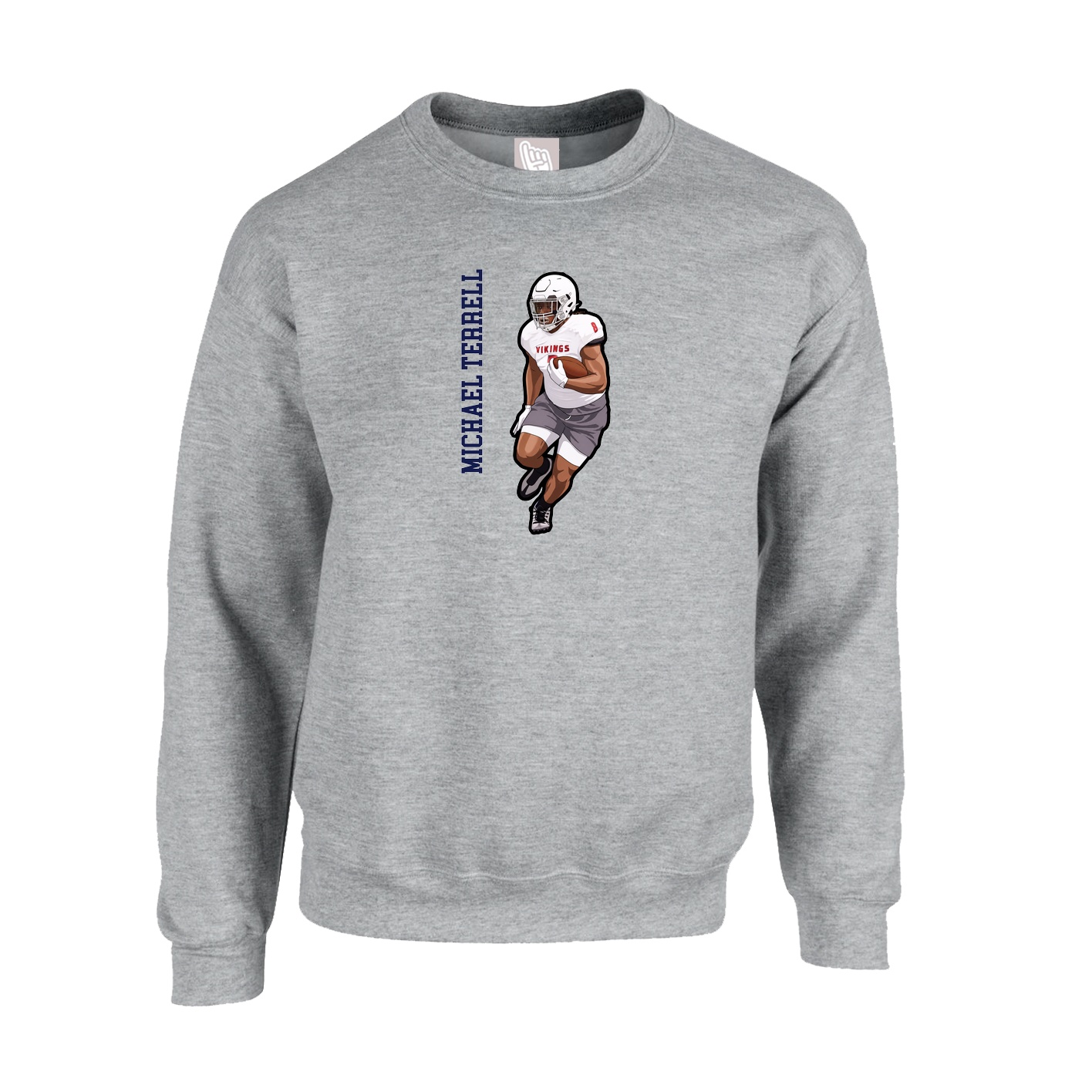 Fleece Crew — Name Vertical in Grey