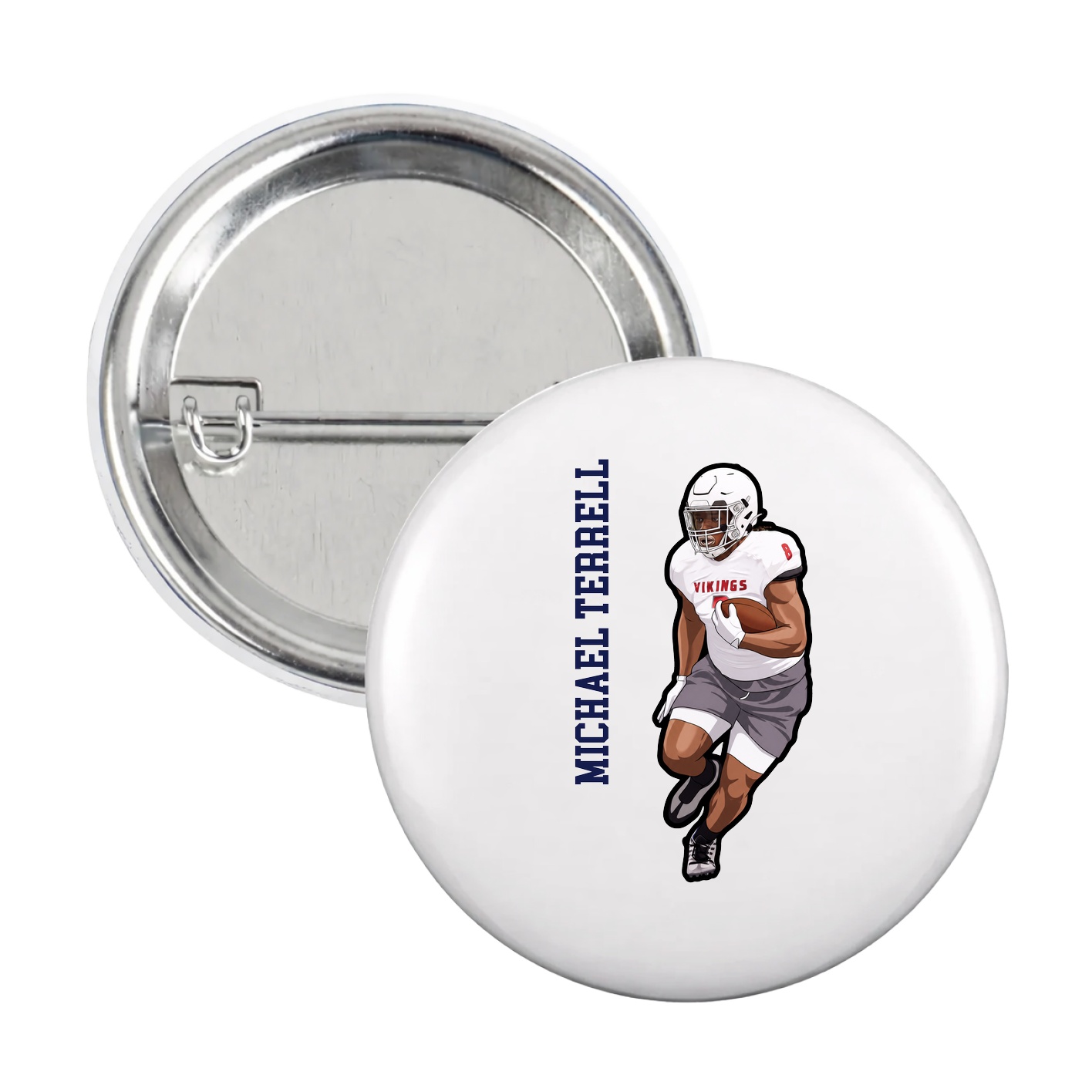 Game Day Button — Name Vertical in White