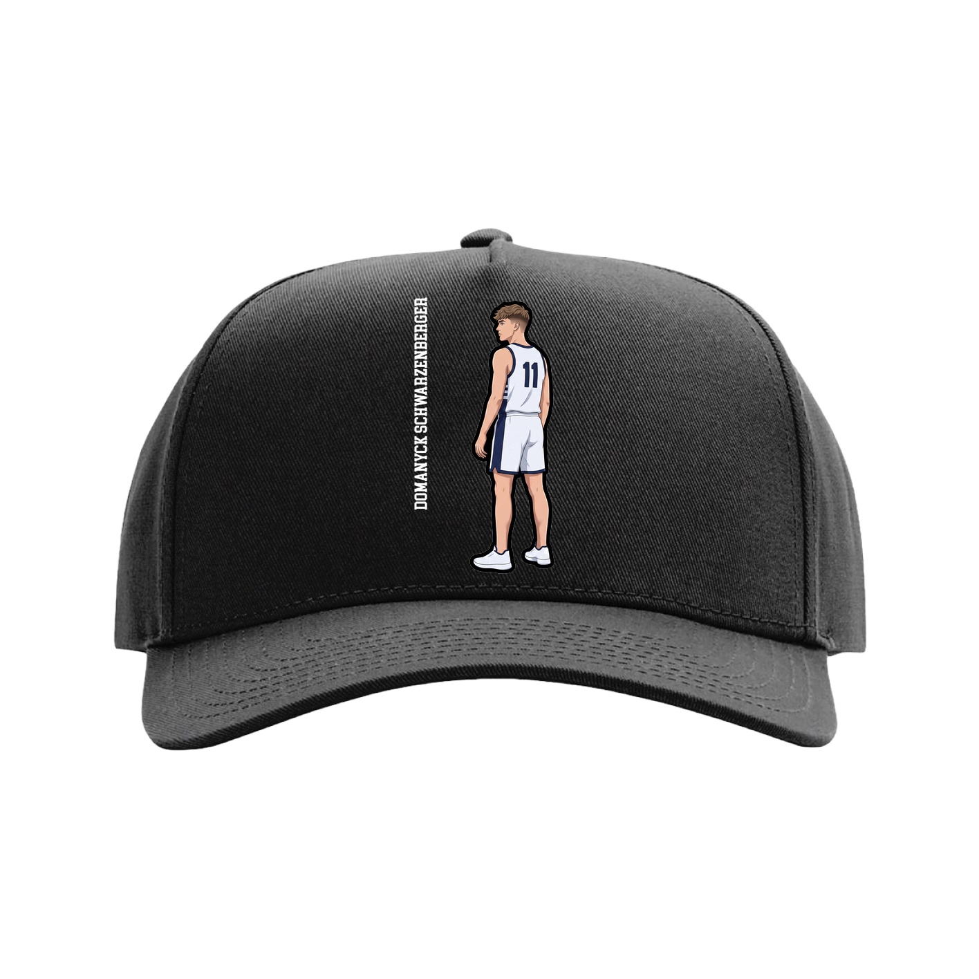 Full Fabric Five-Panel Champ Cap — Name Vertical in Black