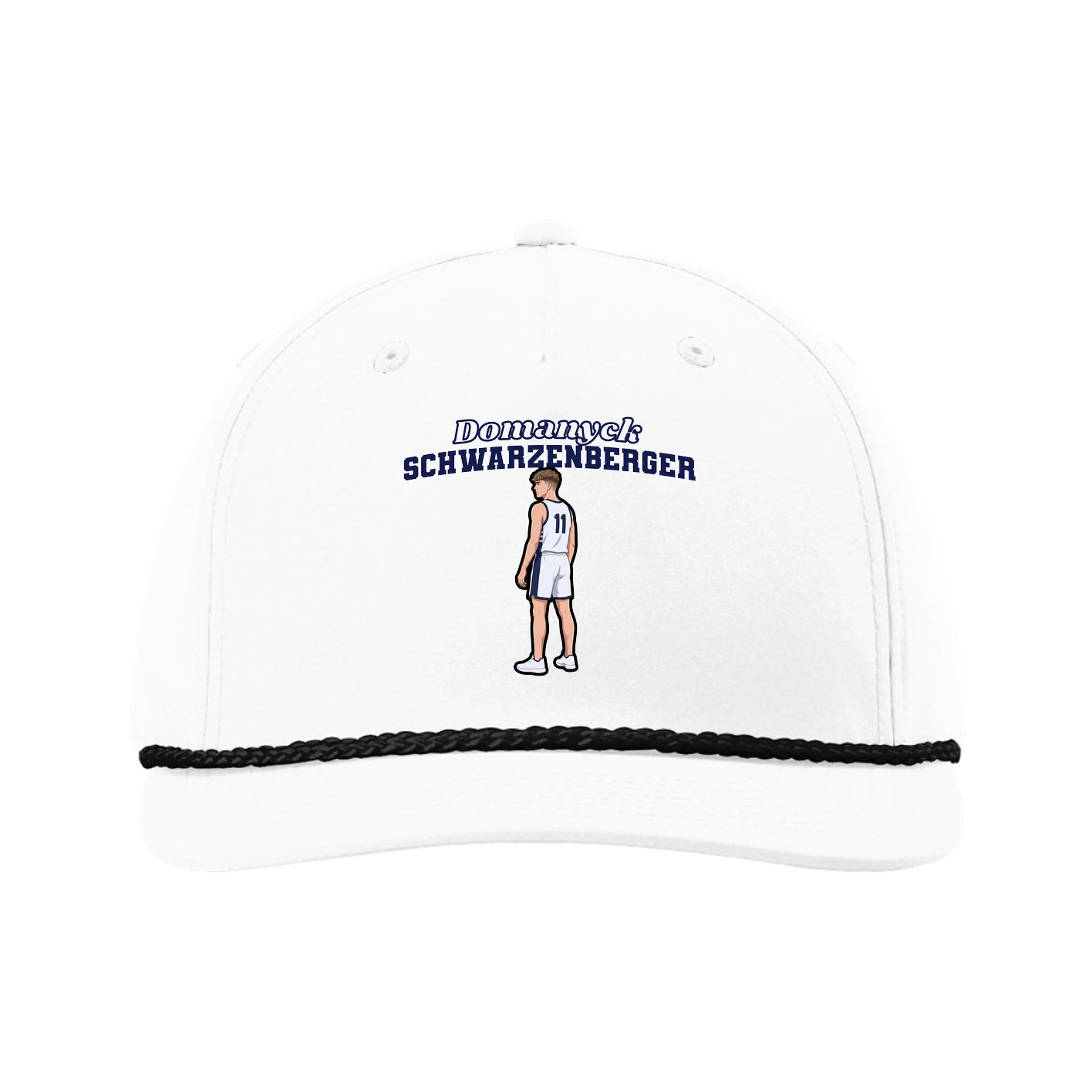 Five-Panel Classic Rope Cap — Name Arch in White