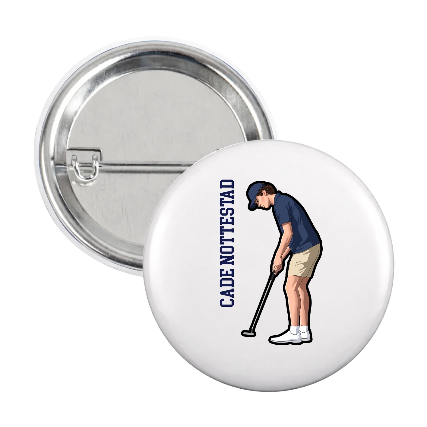 Game Day Button — Name Vertical in White