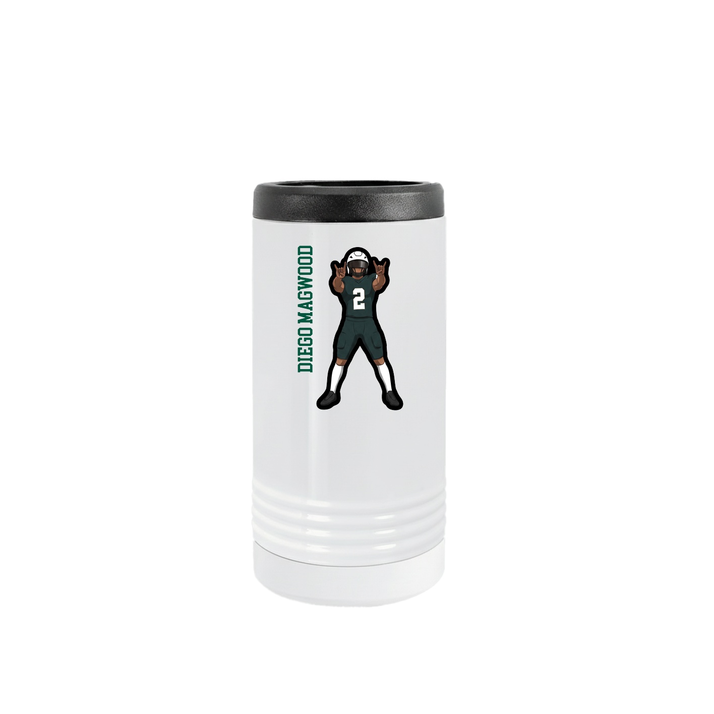 Slim Beverage Holder — Name Vertical in White