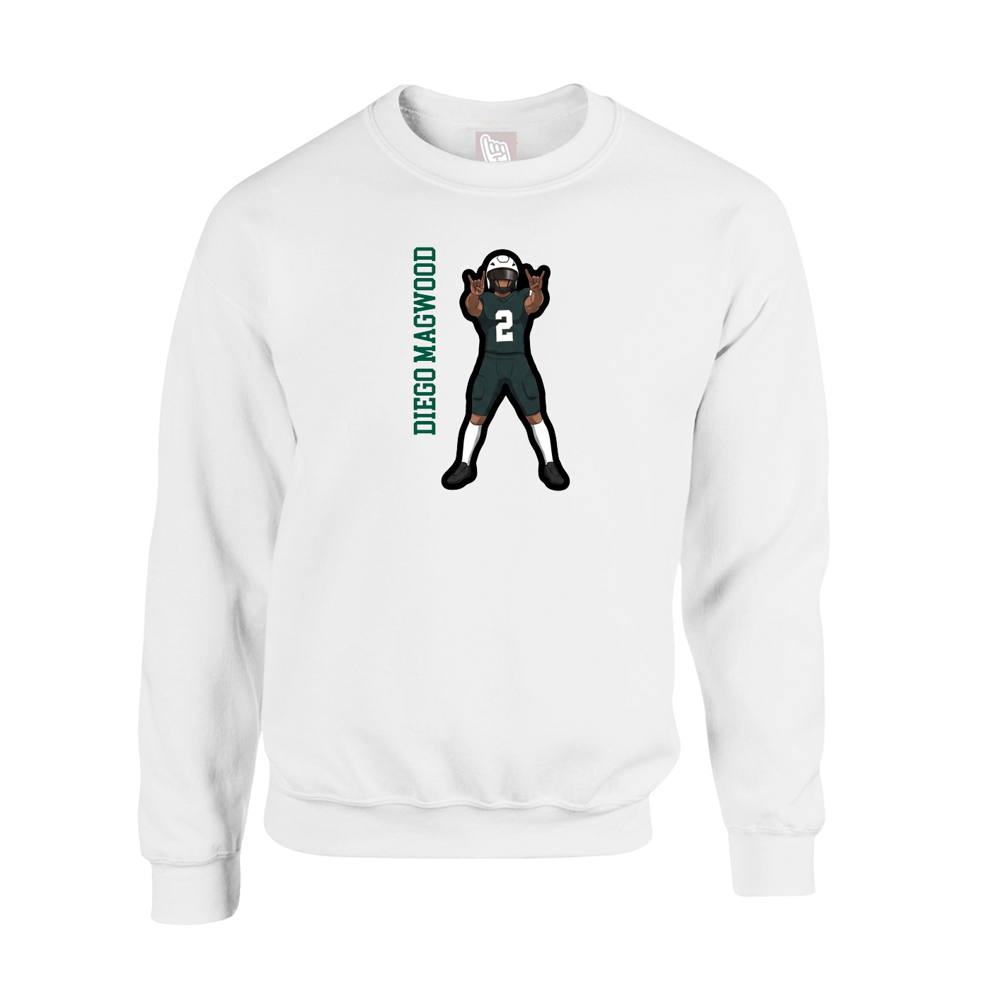Fleece Crew — Name Vertical in White