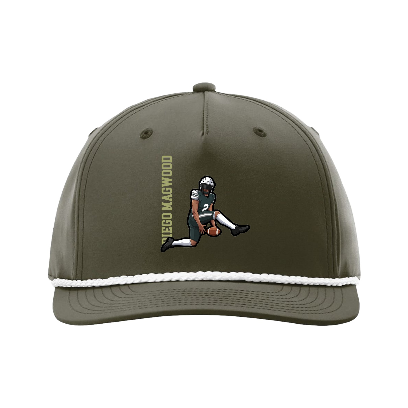 Five-Panel Classic Rope Cap — Name Vertical in Green