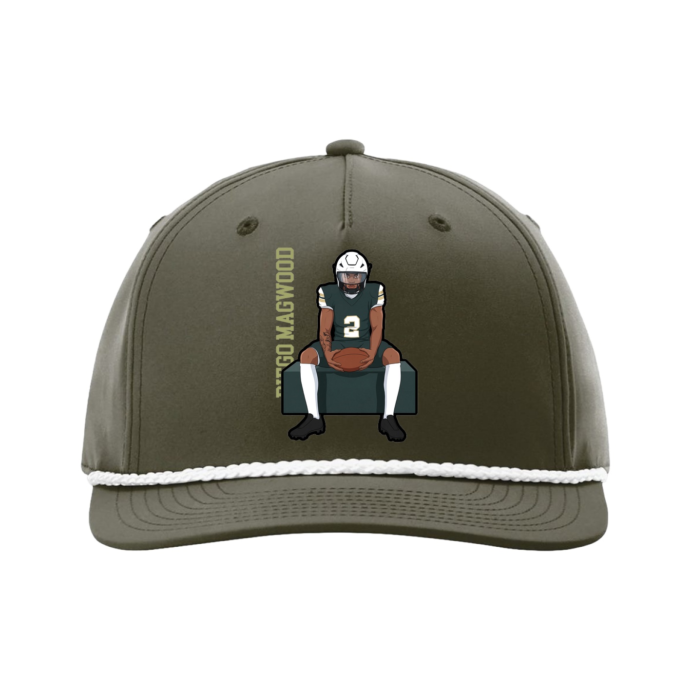 Five-Panel Classic Rope Cap — Name Vertical in Green